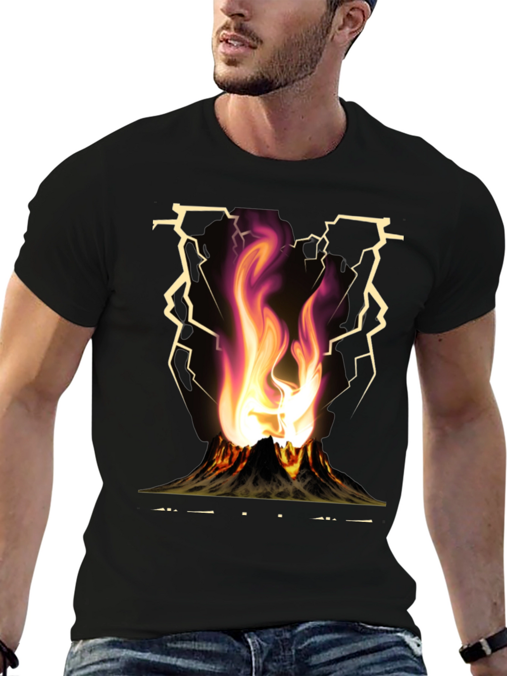 Volcano Lightning Graphic T-Shirt