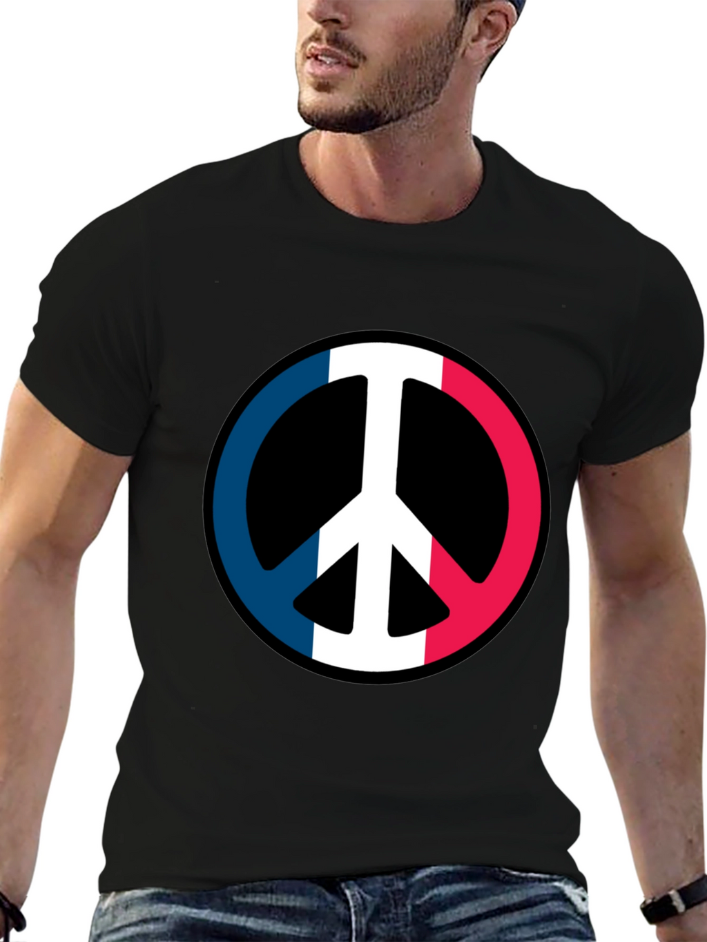 French Flag Peace Symbol Graphic T-Shirt