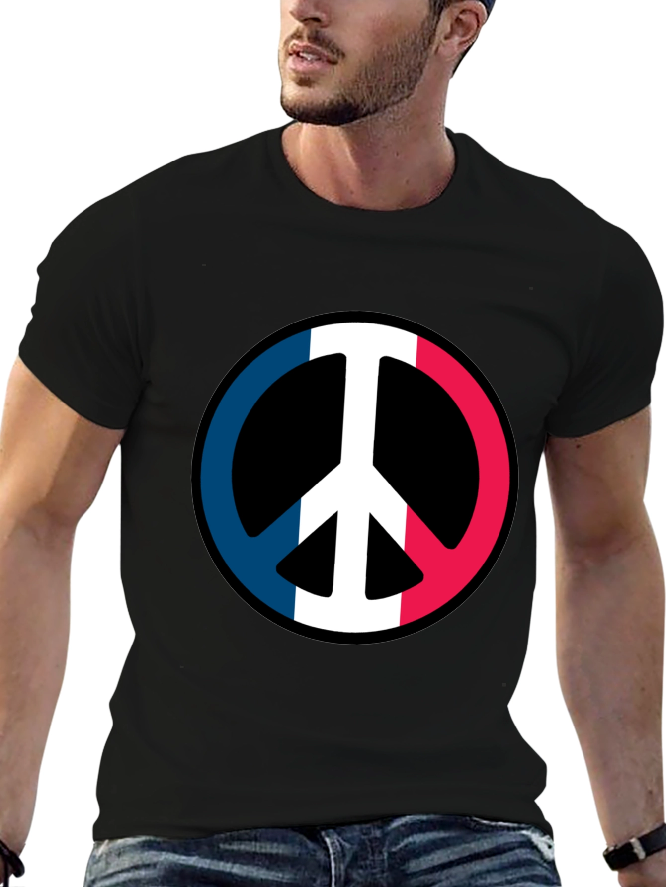 French Flag Peace Symbol Graphic T-Shirt
