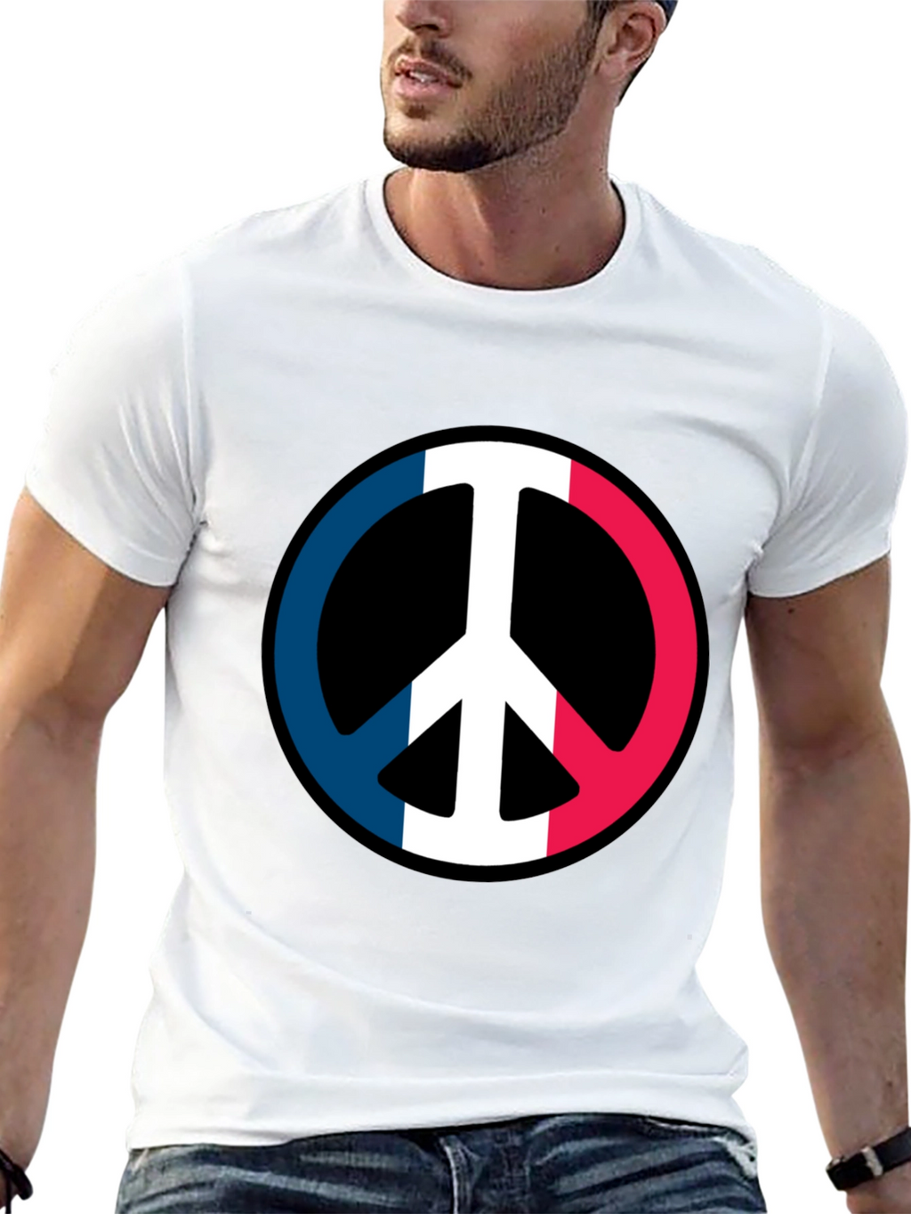 French Flag Peace Symbol Graphic T-Shirt