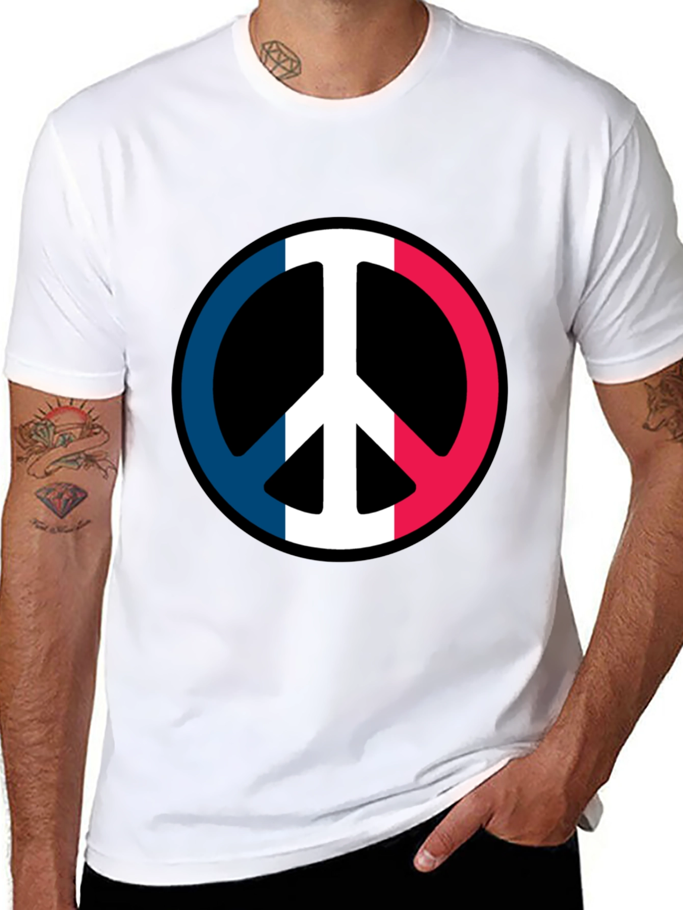 French Flag Peace Symbol Graphic T-Shirt
