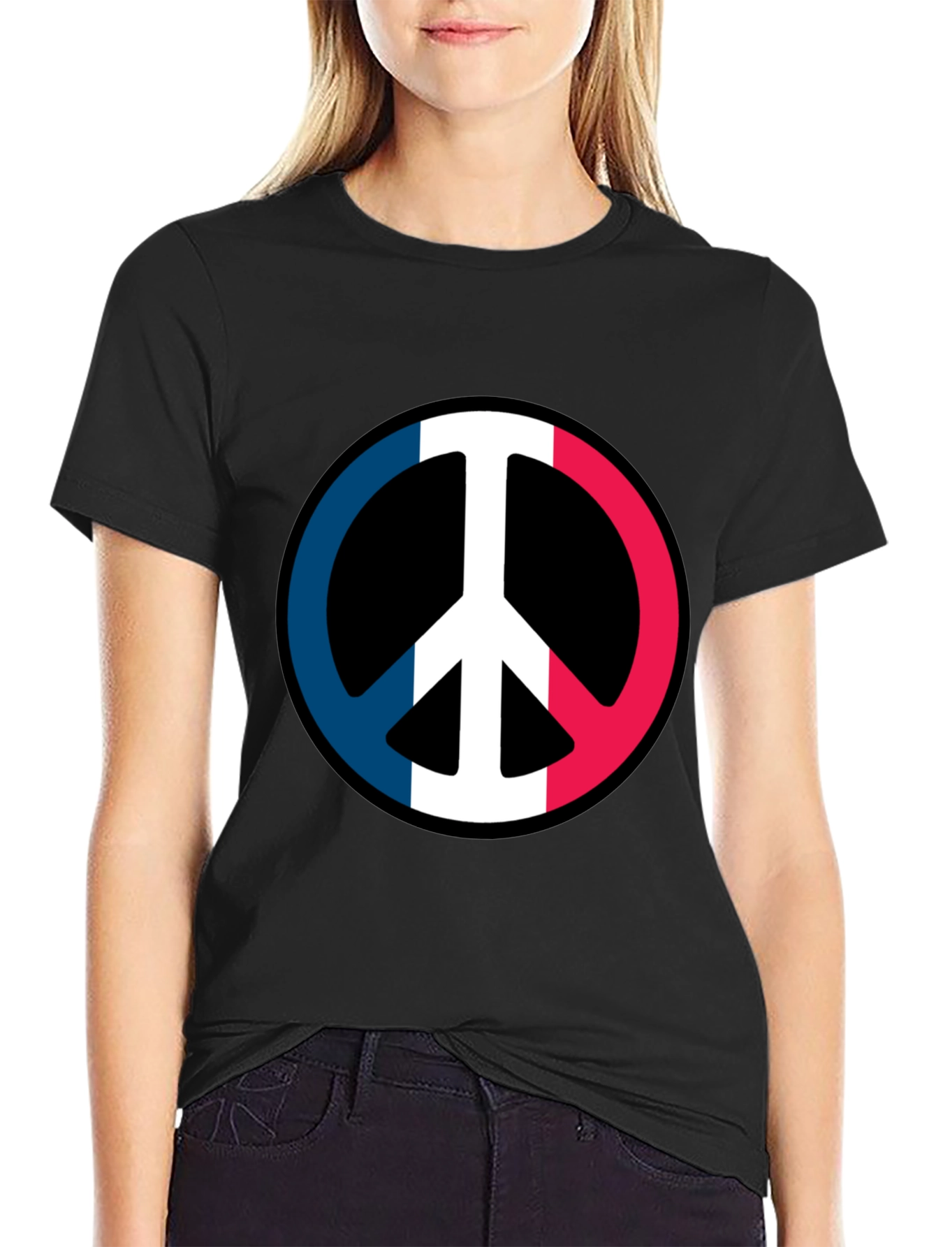 French Flag Peace Symbol Graphic T-Shirt