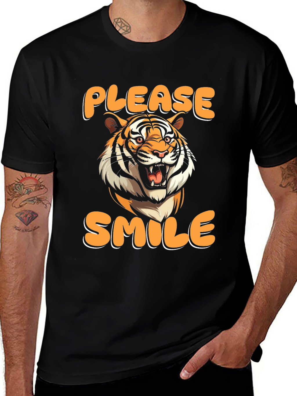 Please Smile Tiger Graphic Tee - Black
