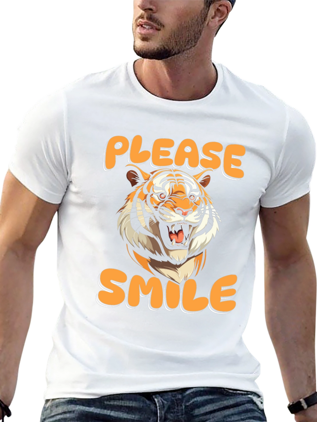Please Smile Tiger Graphic Tee - Black