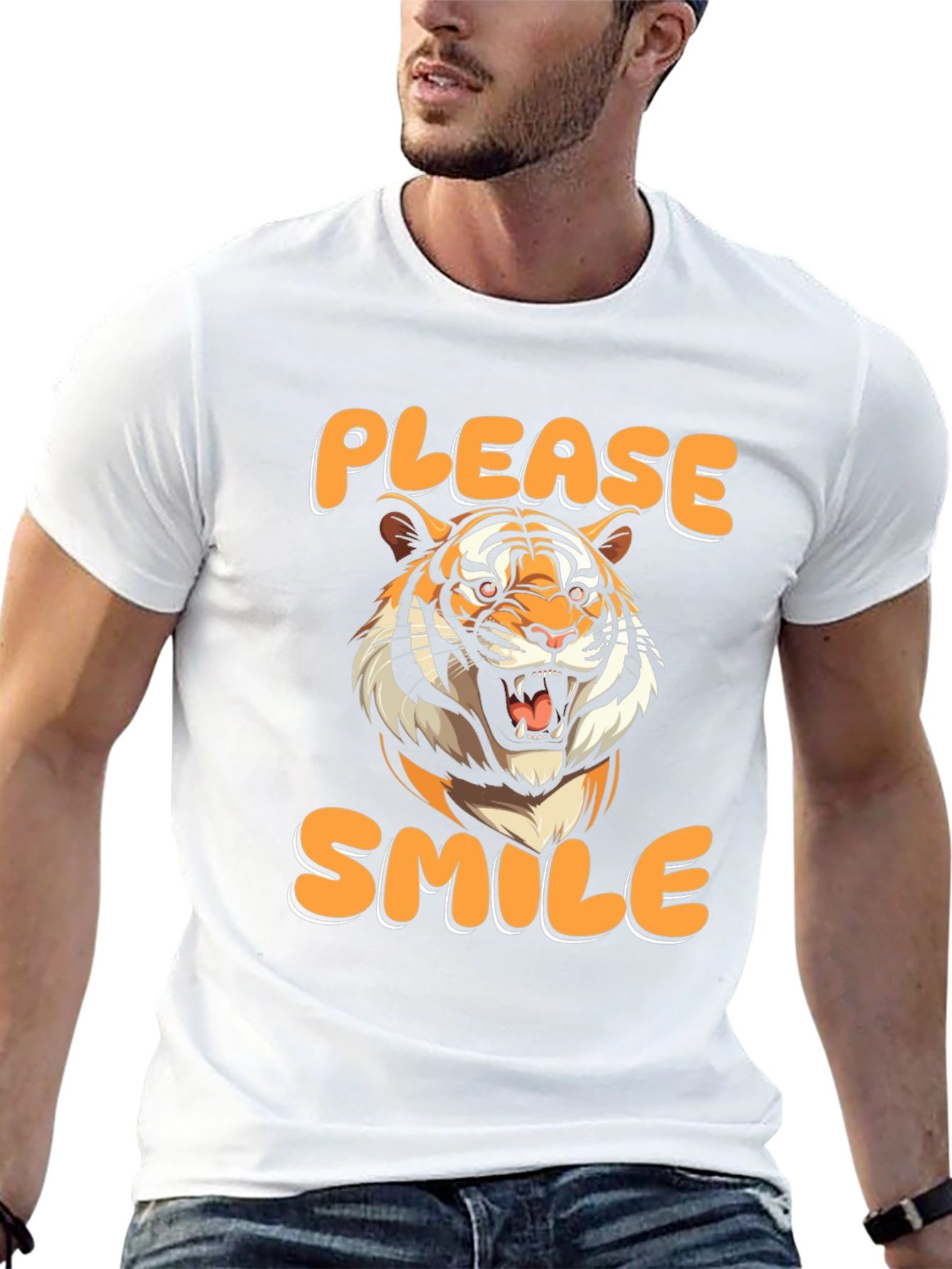 Please Smile Tiger Graphic Tee - Black