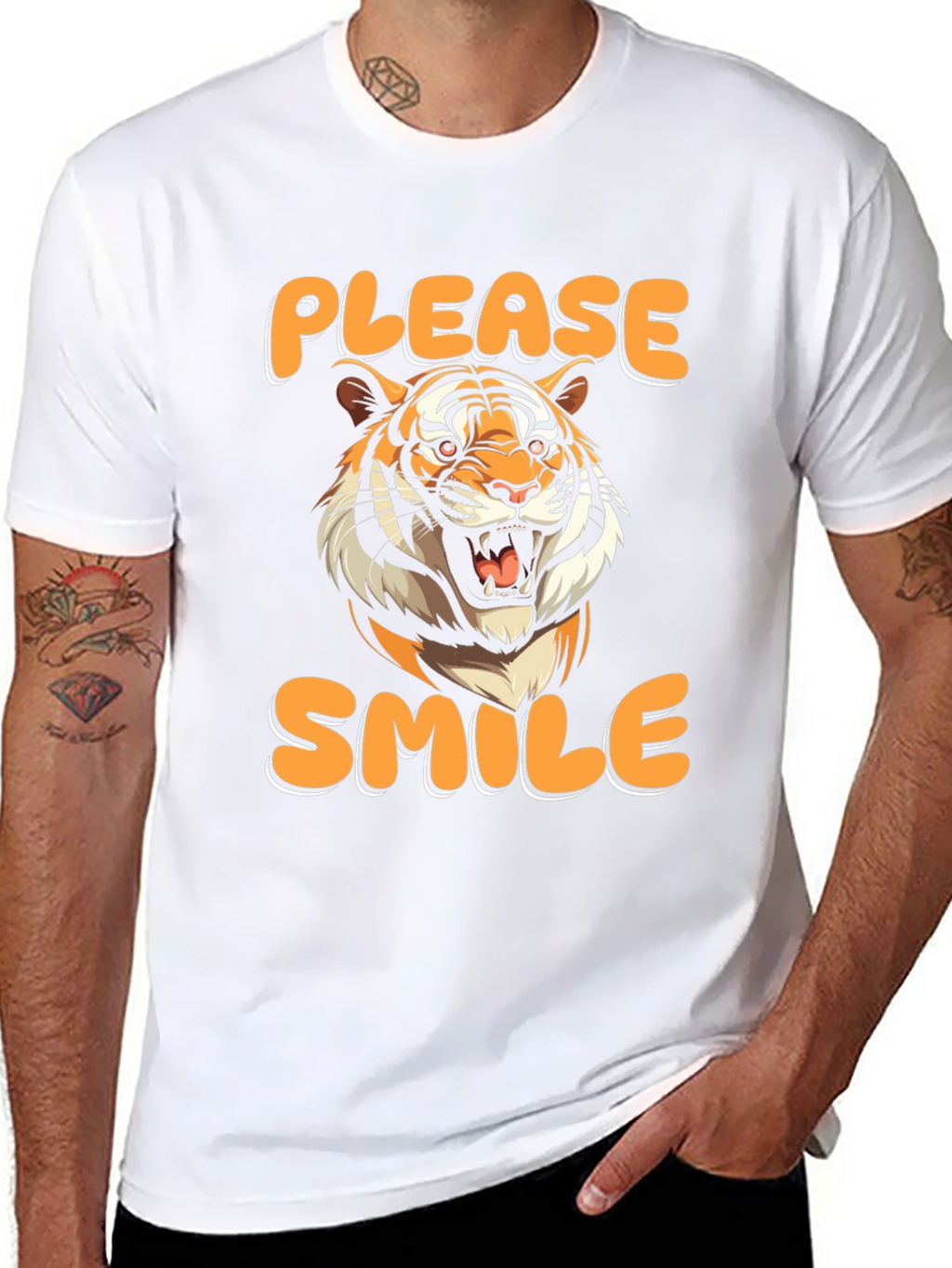 Please Smile Tiger Graphic Tee - Black