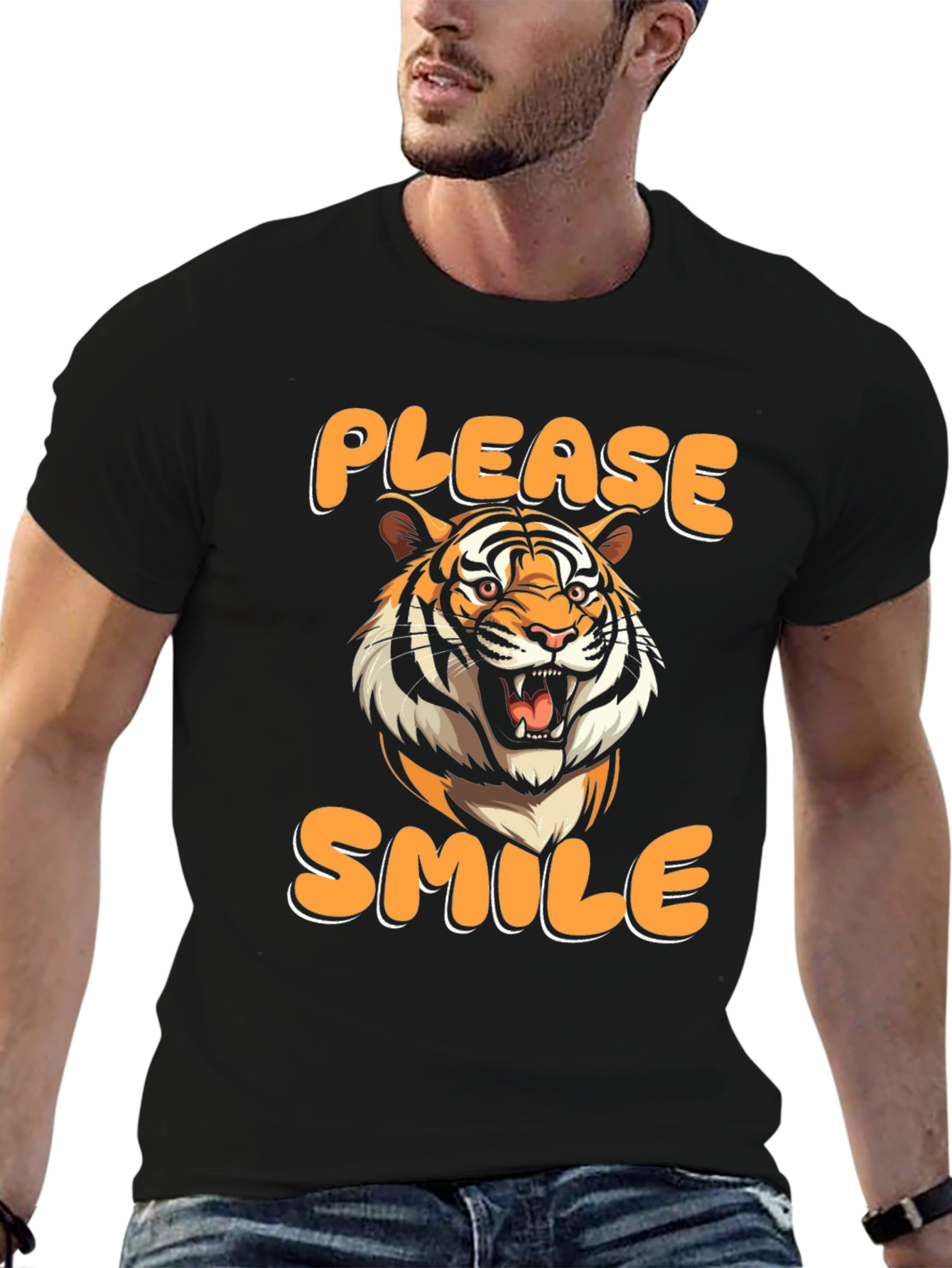 Please Smile Tiger Graphic Tee - Black