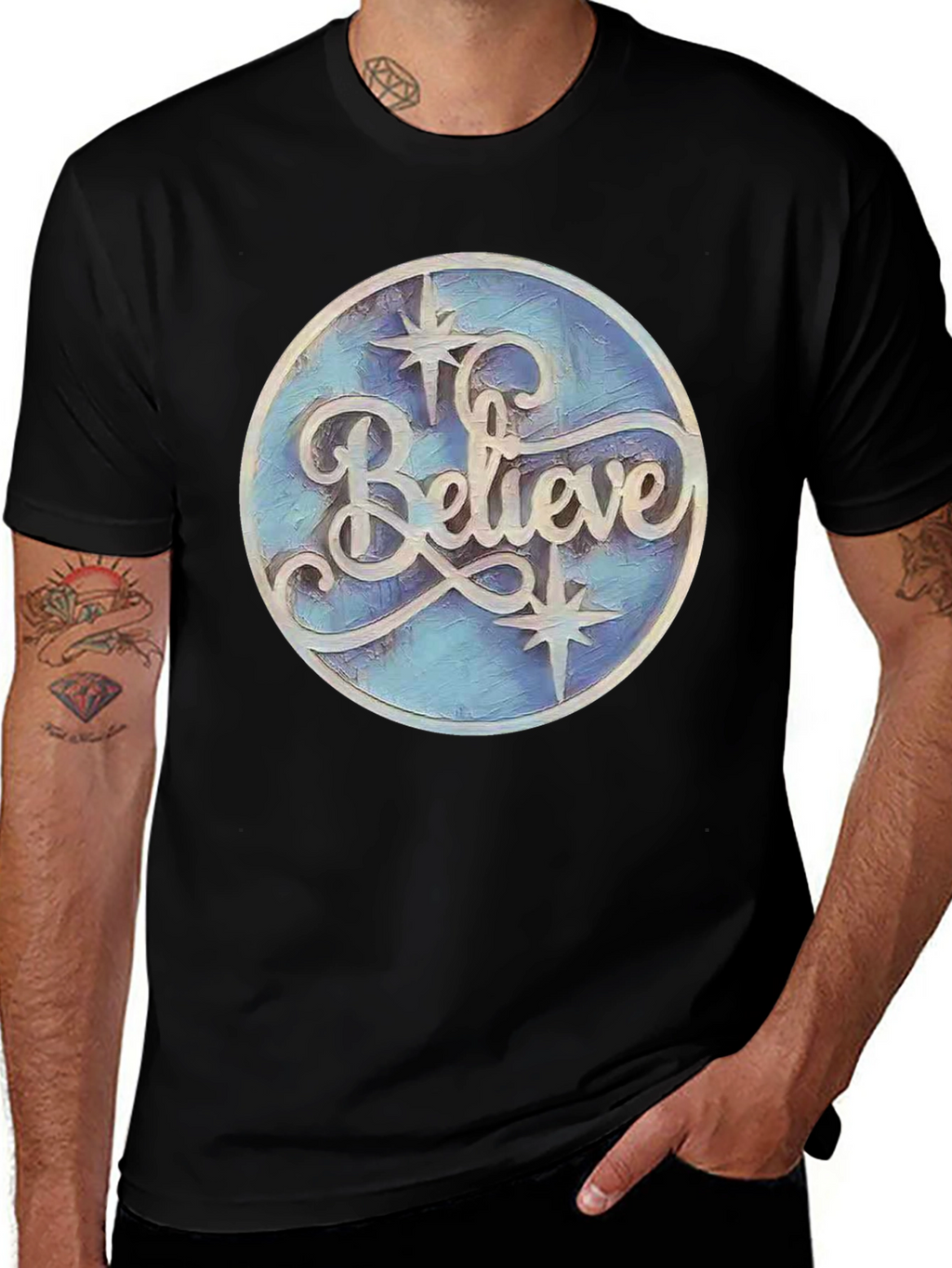 Believe Graphic Print Black T-Shirt