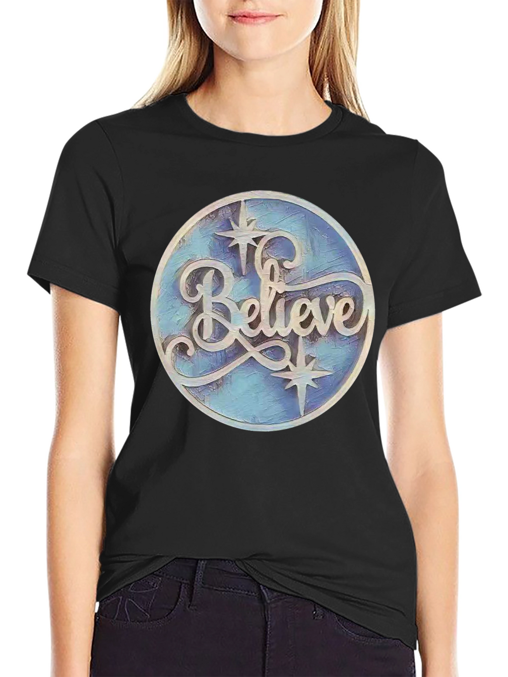 Believe Graphic Print Black T-Shirt