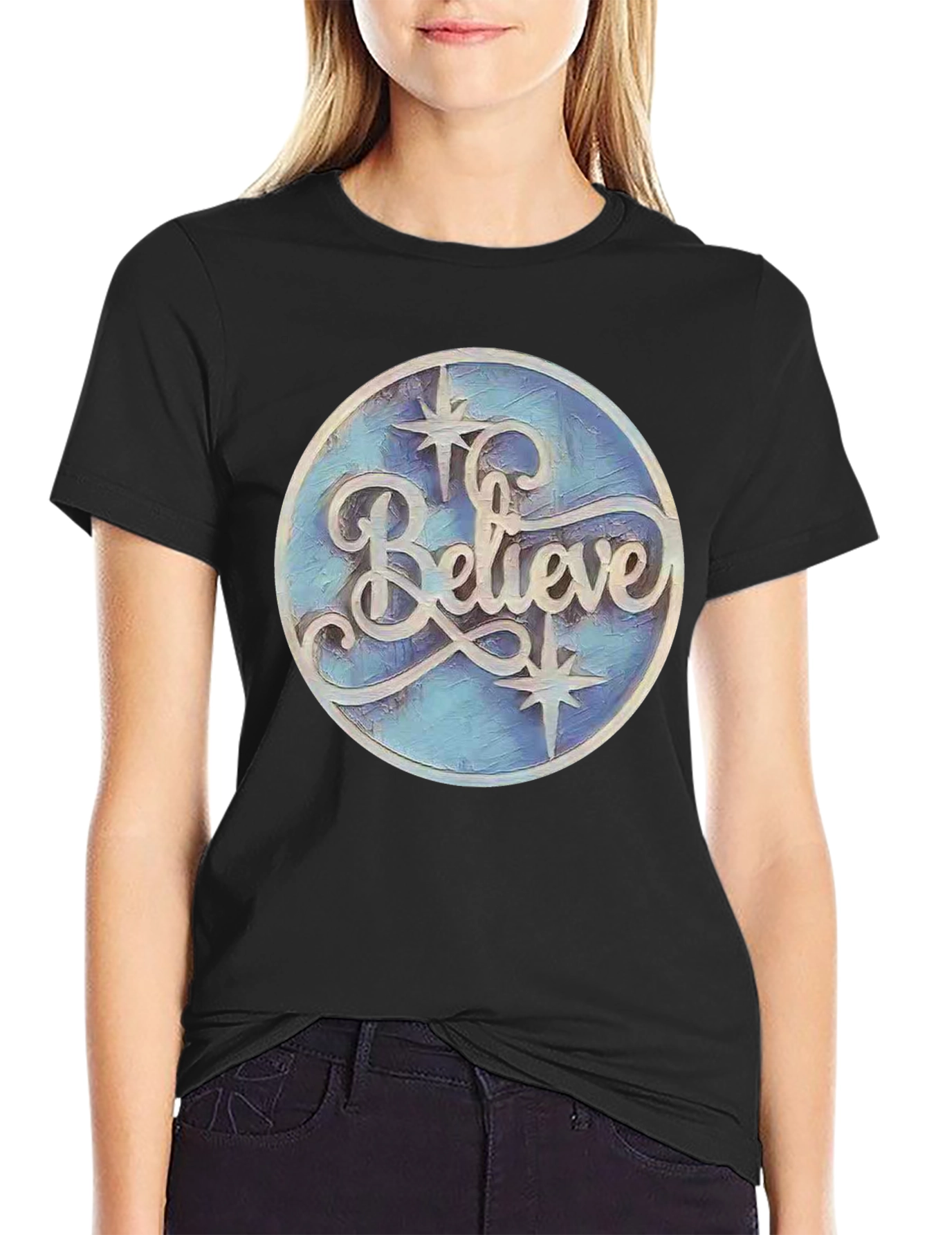 Believe Graphic Print Black T-Shirt