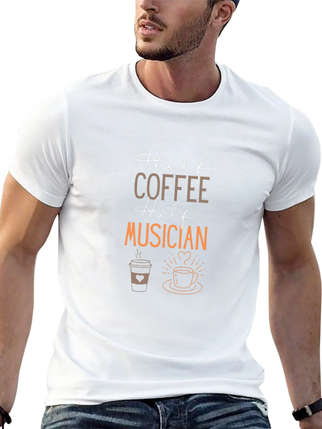 Half Coffee Half Musician Graphic Tee - Black T-Shirt