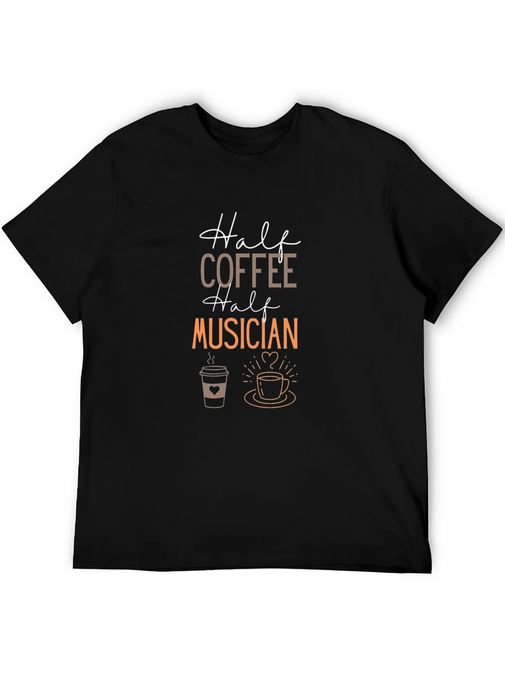Half Coffee Half Musician Graphic Tee - Black T-Shirt