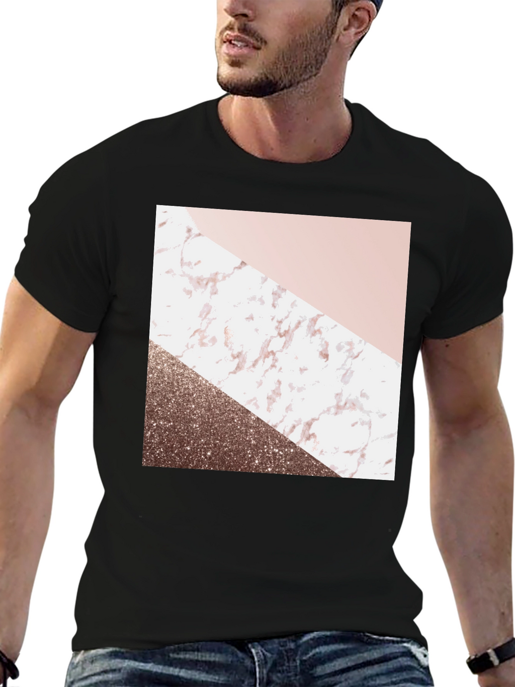 Geometric Marble Design Black T-Shirt