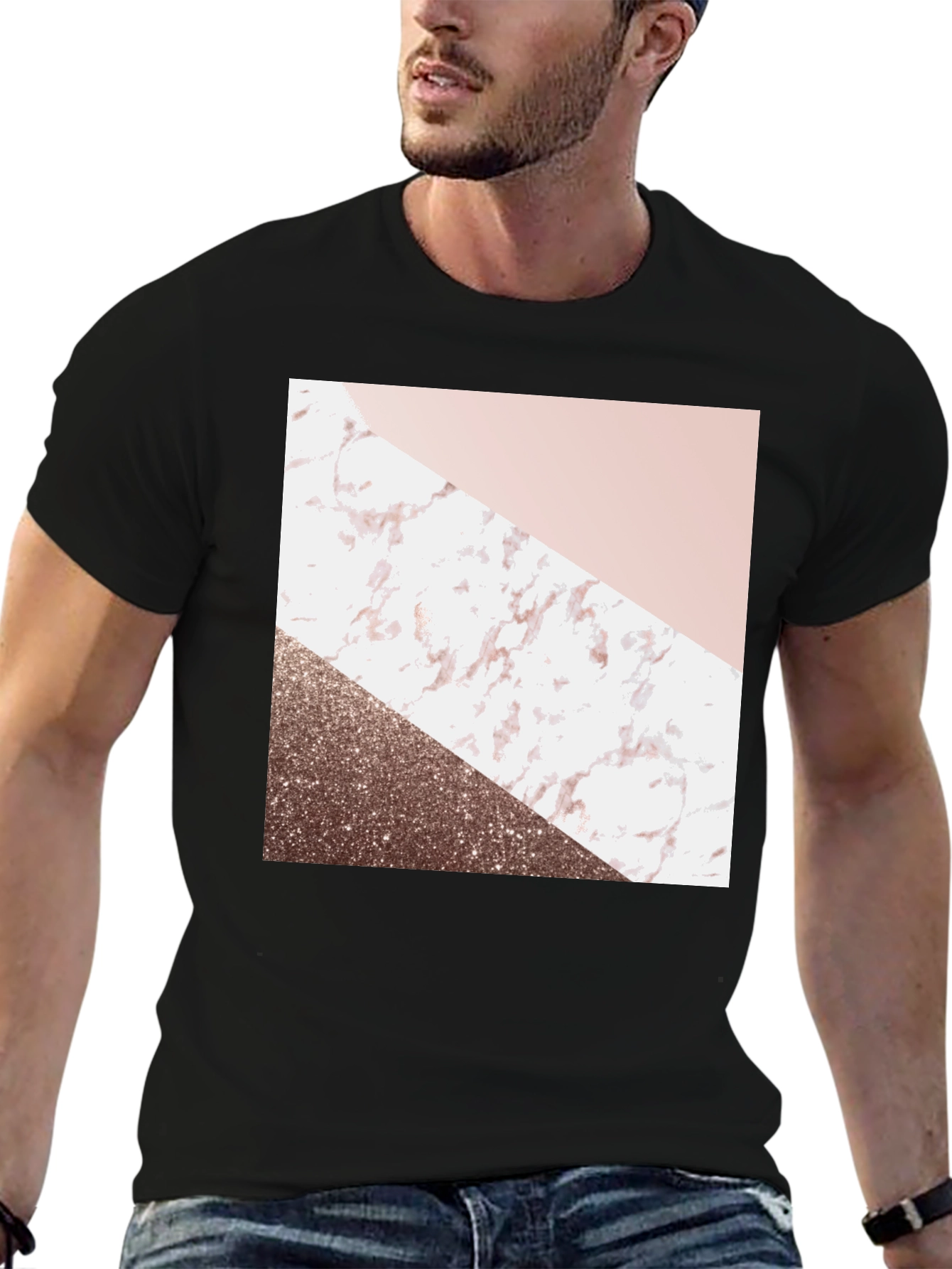 Geometric Marble Design Black T-Shirt