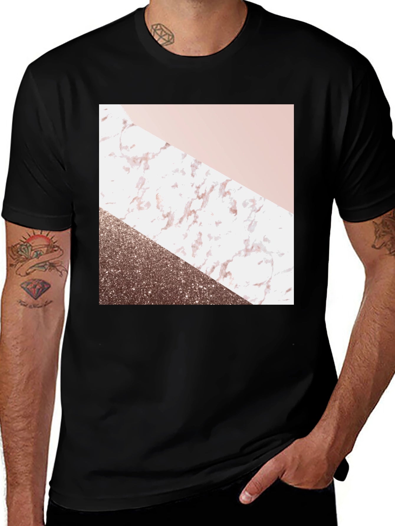Geometric Marble Design Black T-Shirt