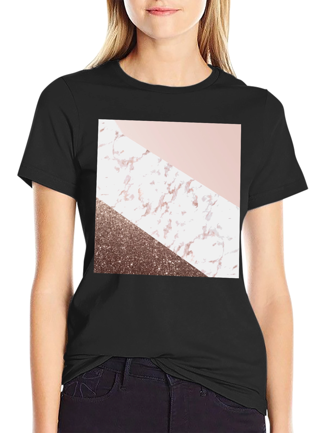 Geometric Marble Design Black T-Shirt