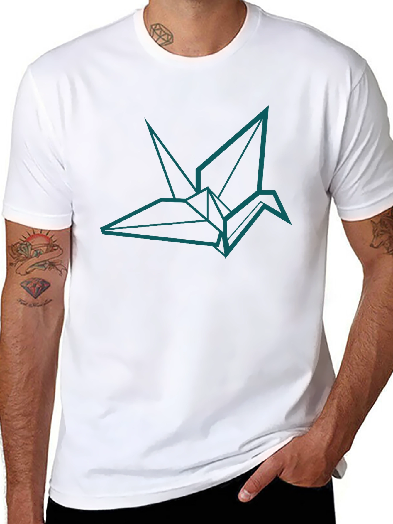 Origami Crane Graphic Tee - Modern Black T-Shirt