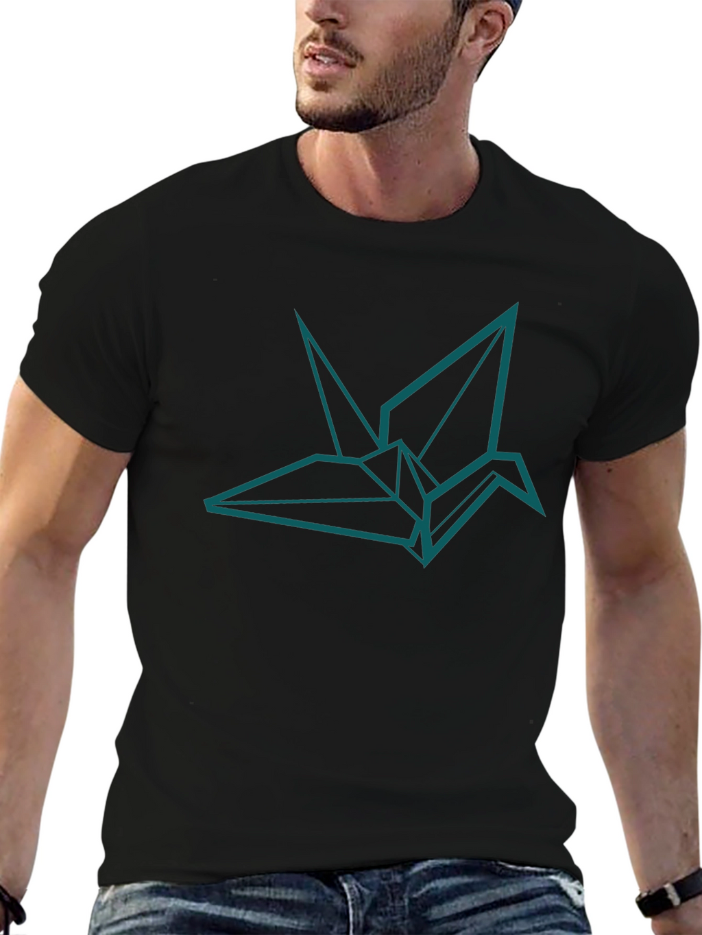 Origami Crane Graphic Tee - Modern Black T-Shirt