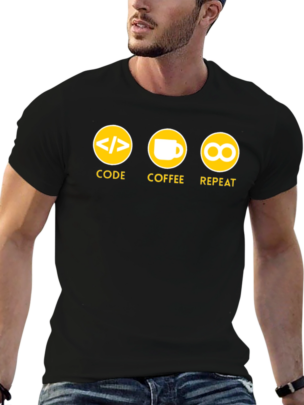Code Coffee Repeat Graphic T-Shirt - Black