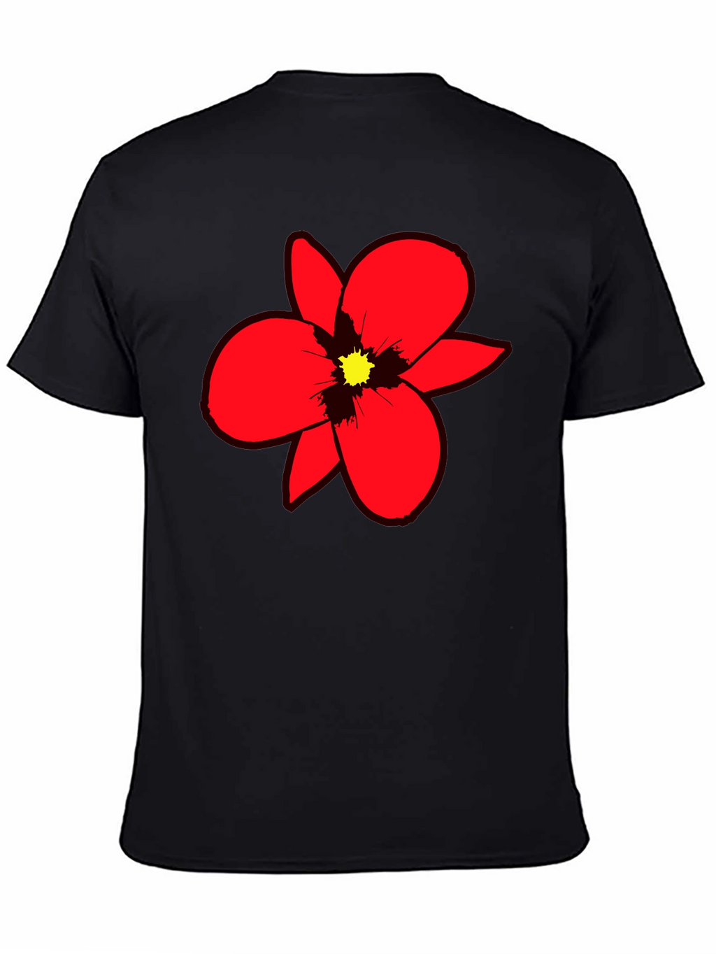 Bold Red Flower Graphic Tee - Black Cotton Blend