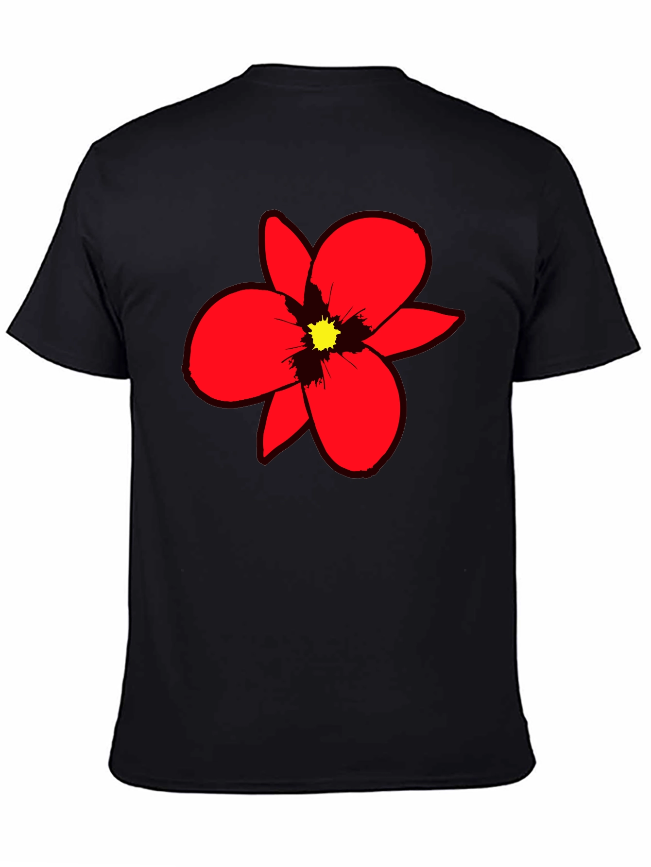 Bold Red Flower Graphic Tee - Black Cotton Blend
