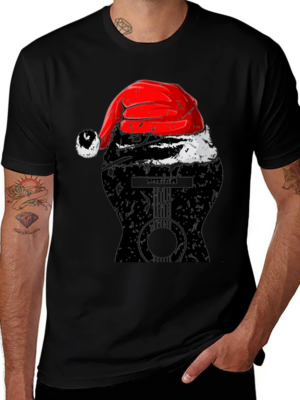 Guitar Santa Hat Graphic Tee