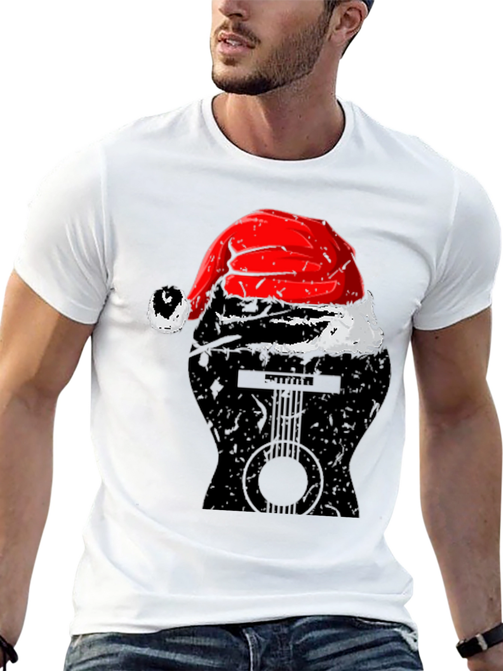 Guitar Santa Hat Graphic Tee