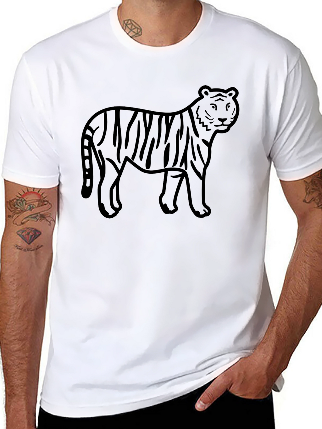 Black Tiger Graphic Tee - Mens Casual T-Shirt