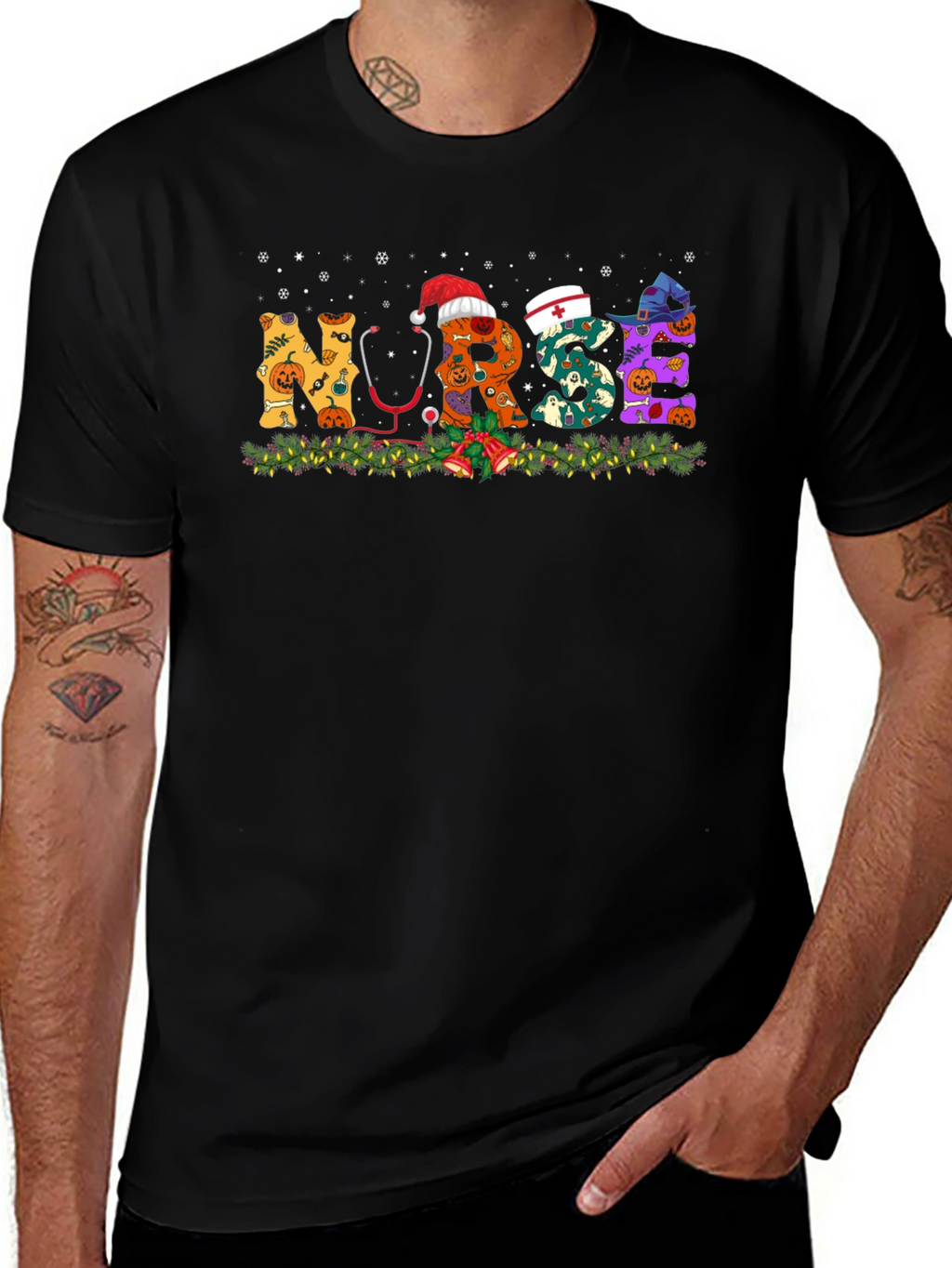 Nurse Halloween Christmas Graphic T-Shirt