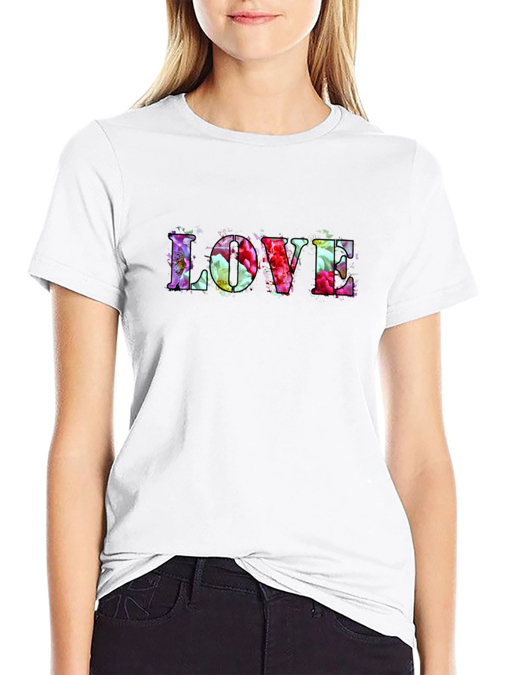 Floral LOVE Graphic Print Black Tee