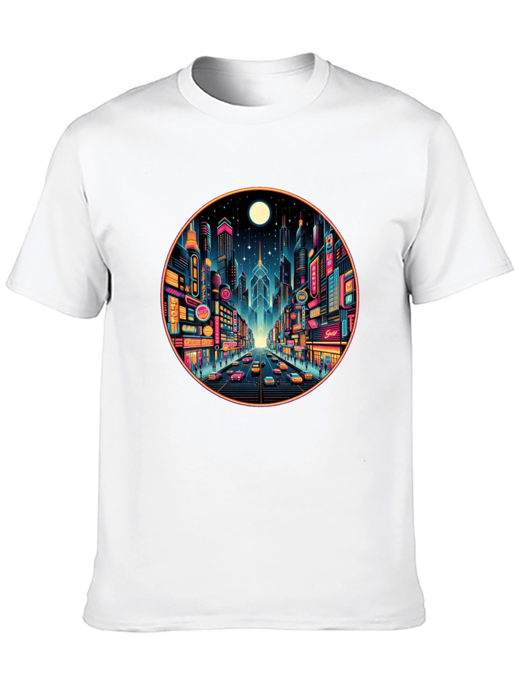 Neon Cityscape Black T-Shirt