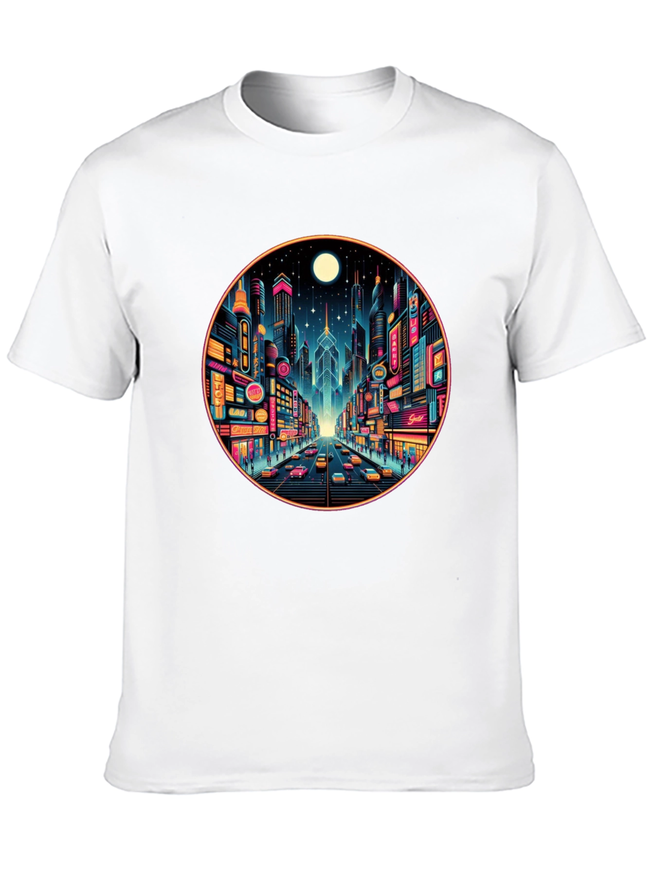 Neon Cityscape Black T-Shirt
