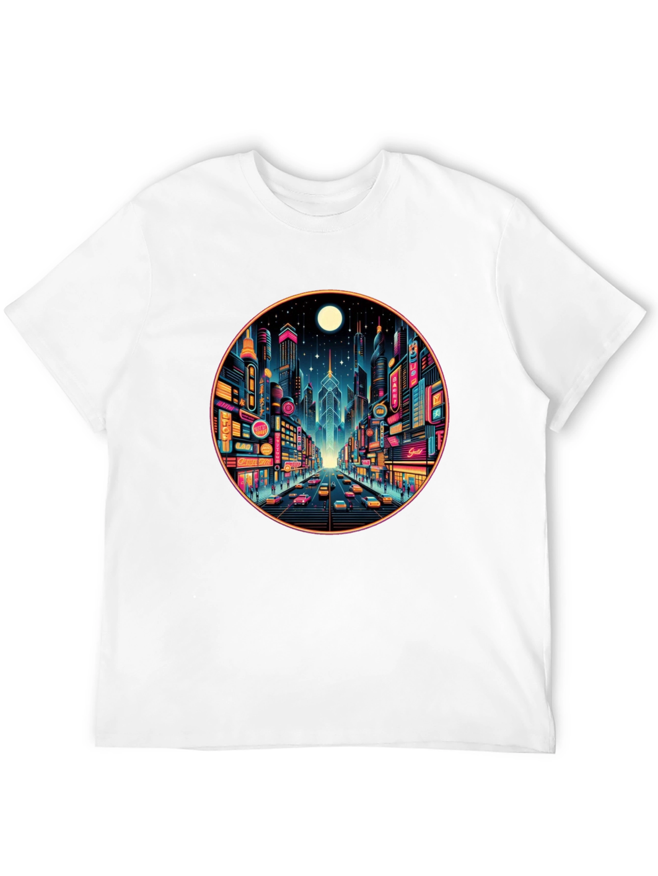 Neon Cityscape Black T-Shirt