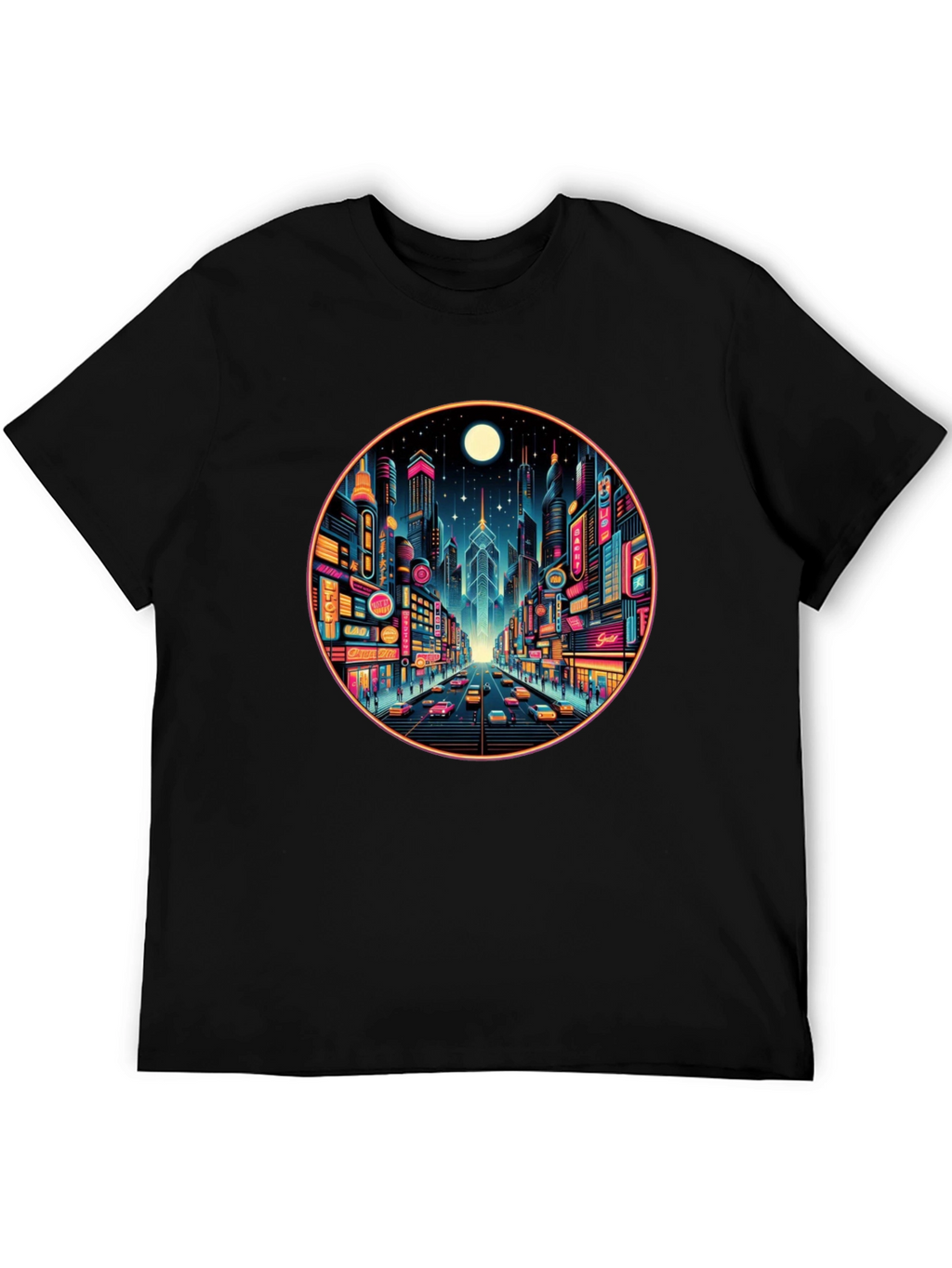 Neon Cityscape Black T-Shirt