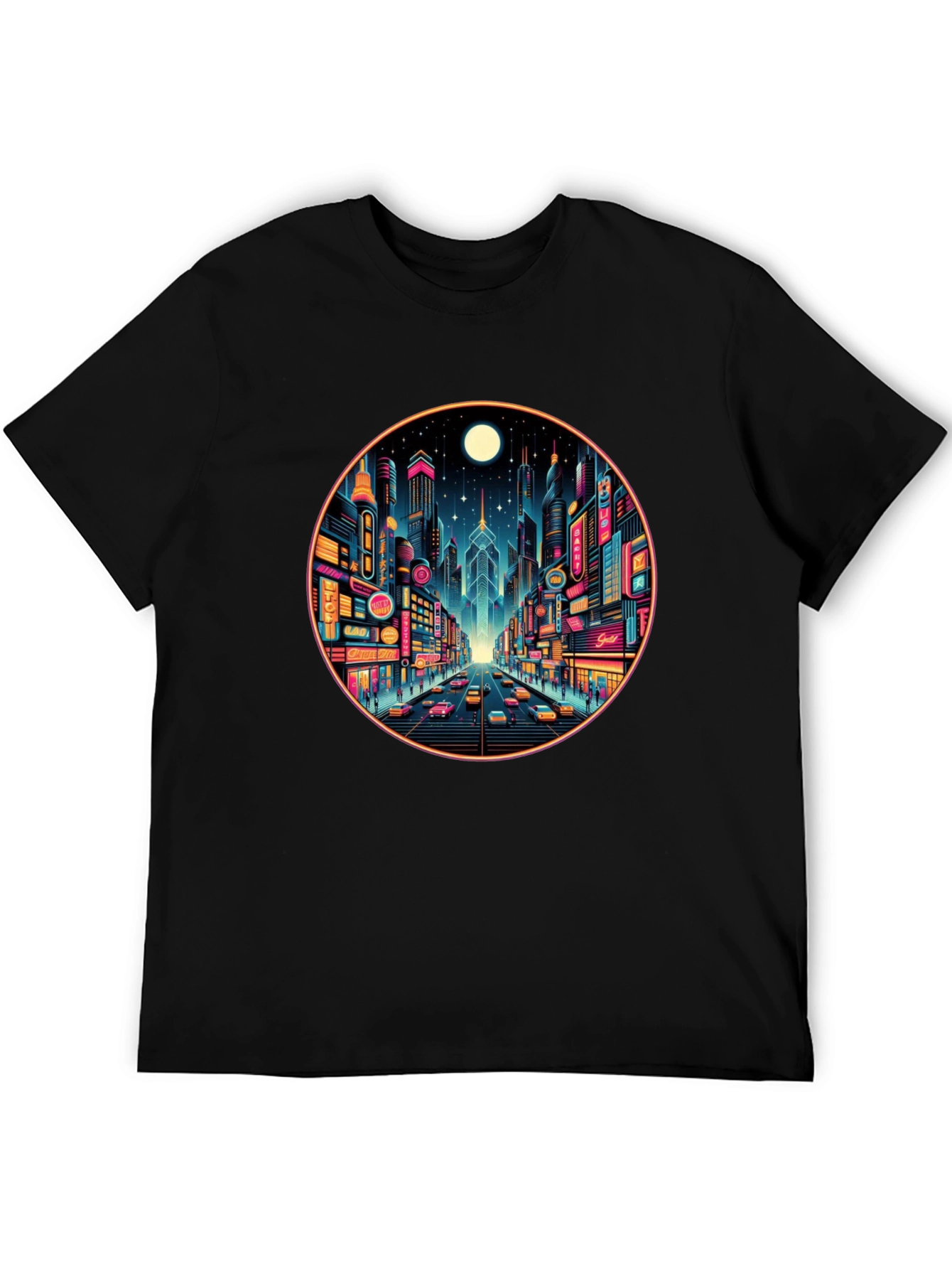 Neon Cityscape Black T-Shirt