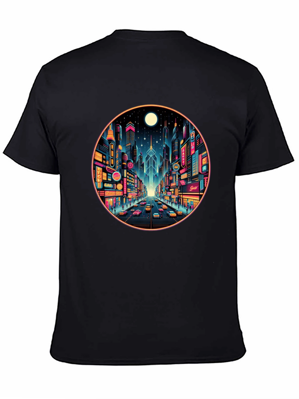 Neon Cityscape Black T-Shirt