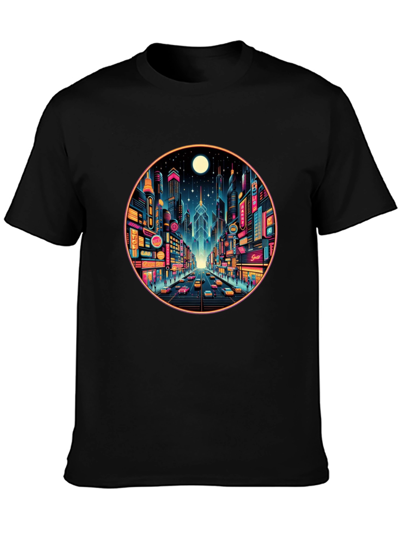 Neon Cityscape Black T-Shirt