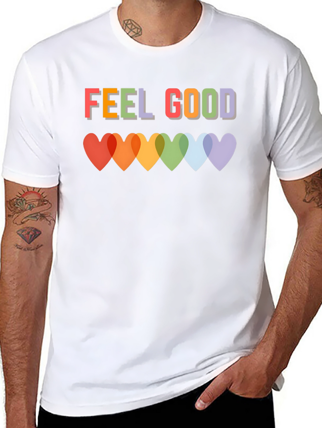 Feel Good T-Shirt - Rainbow Heart Graphic