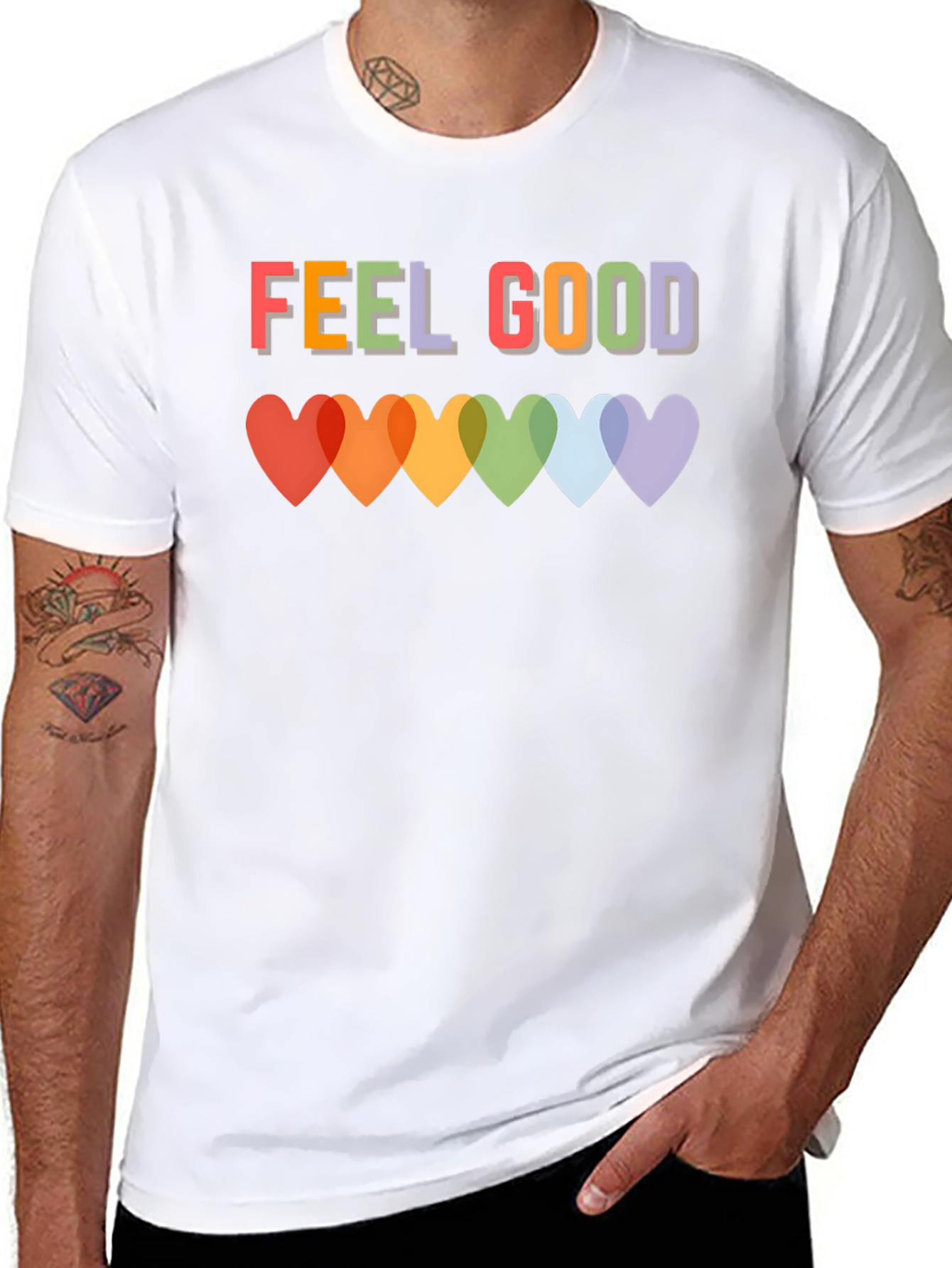 Feel Good T-Shirt - Rainbow Heart Graphic