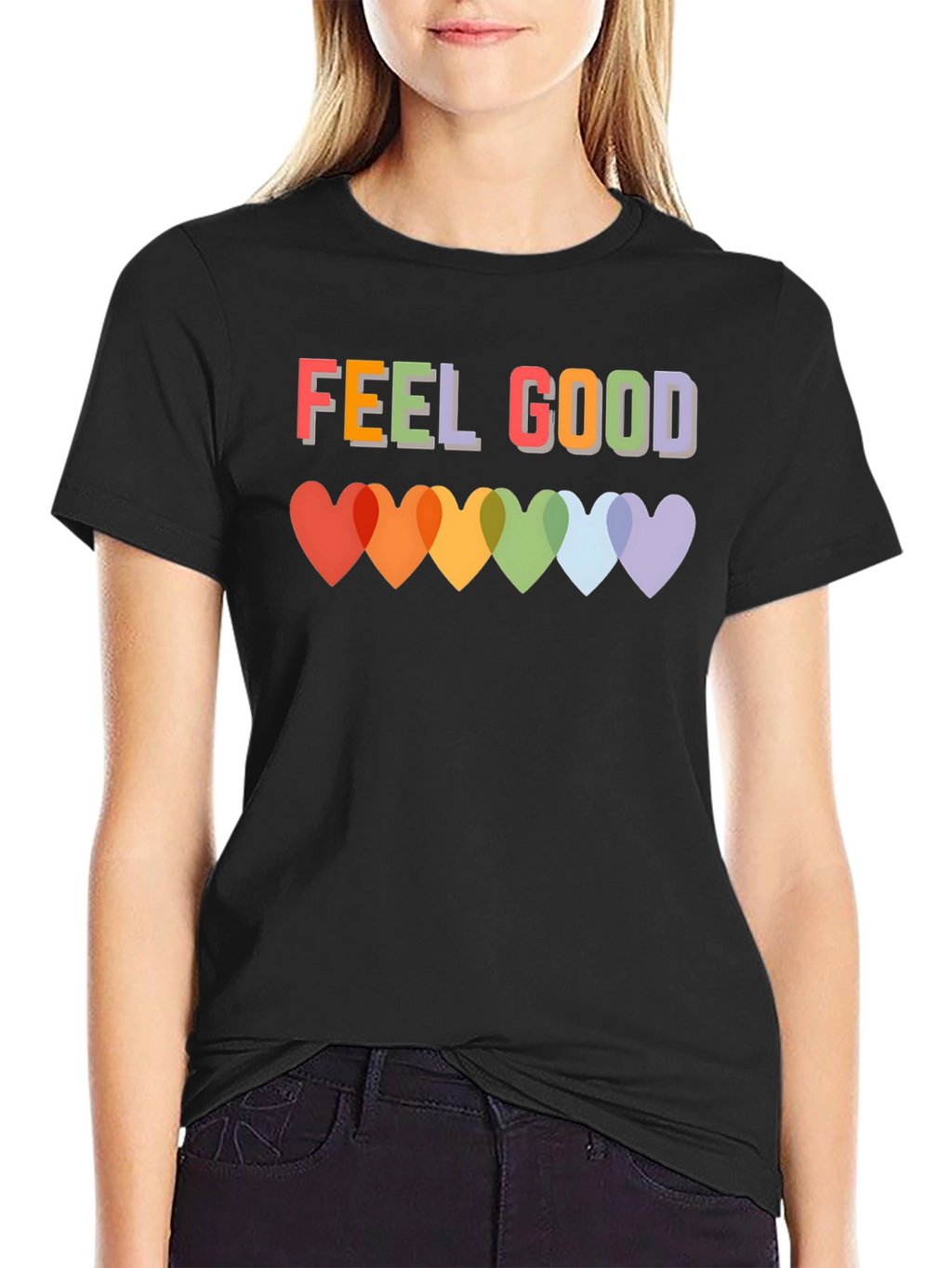 Feel Good T-Shirt - Rainbow Heart Graphic