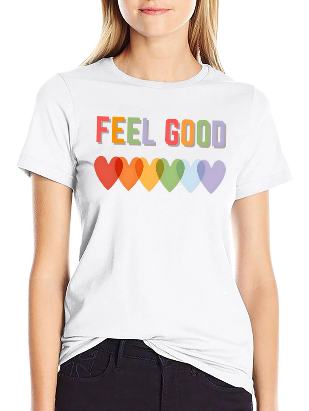 Feel Good T-Shirt - Rainbow Heart Graphic
