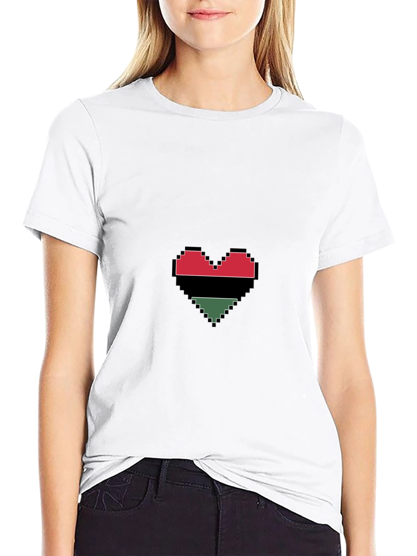Pixel Heart Graphic Tee - Black Cotton Blend