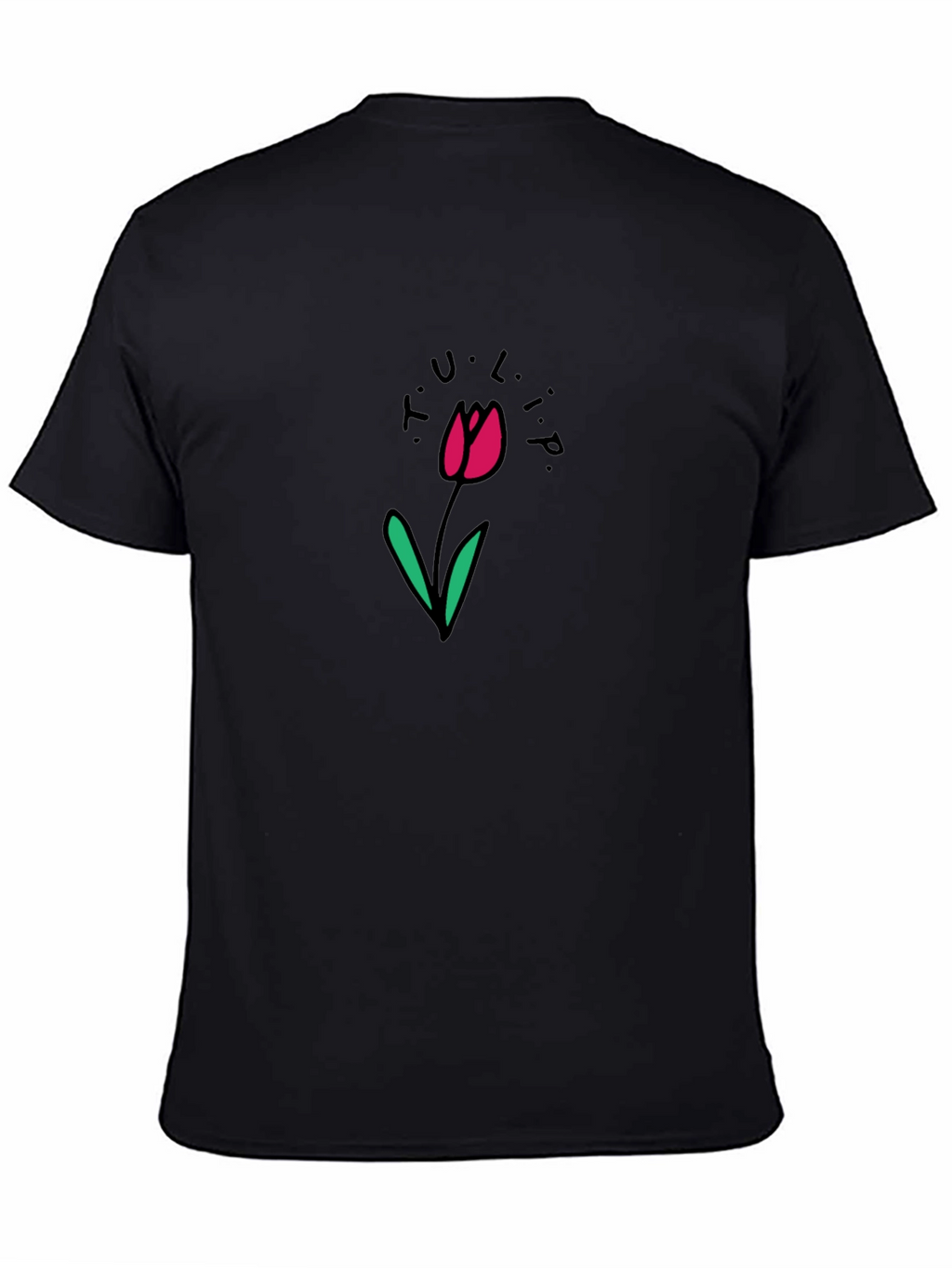 Black T-Shirt with Tulip Flower Design