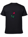 Black T-Shirt with Tulip Flower Design
