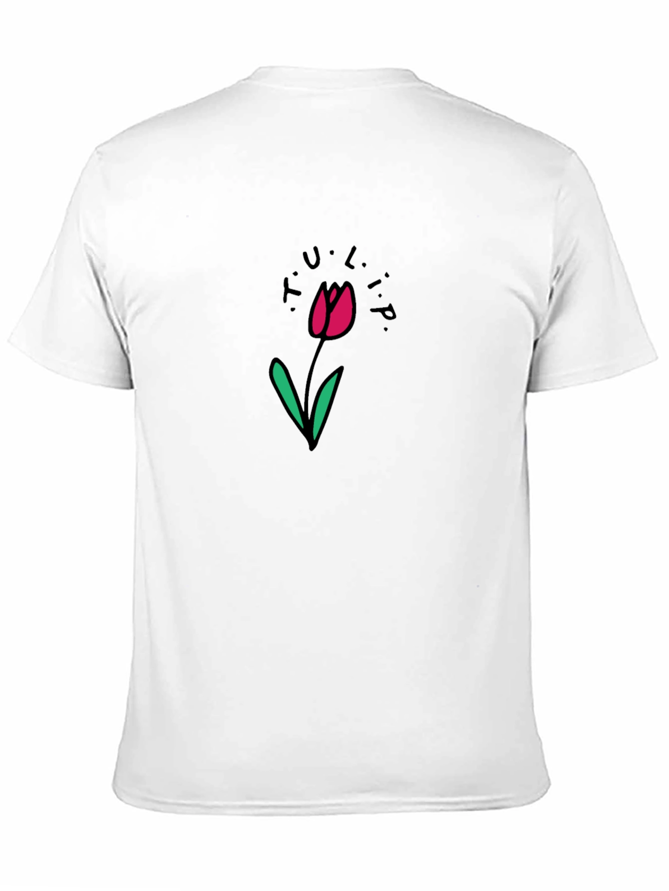 Black T-Shirt with Tulip Flower Design