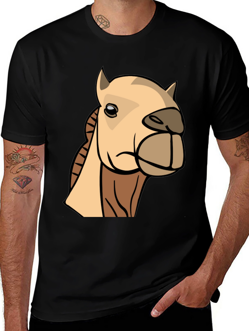 Camel Cartoon Graphic T-Shirt - Black Cotton Tee