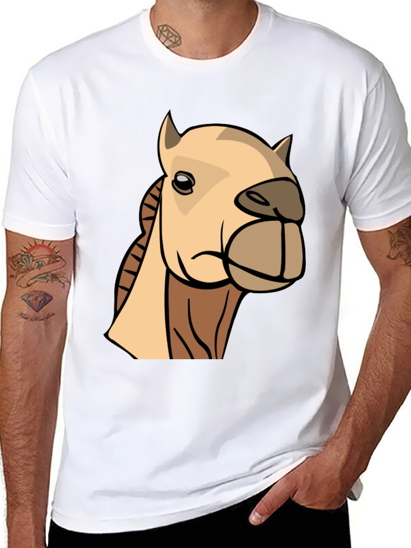 Camel Cartoon Graphic T-Shirt - Black Cotton Tee