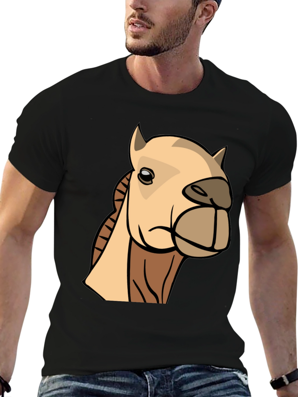 Camel Cartoon Graphic T-Shirt - Black Cotton Tee
