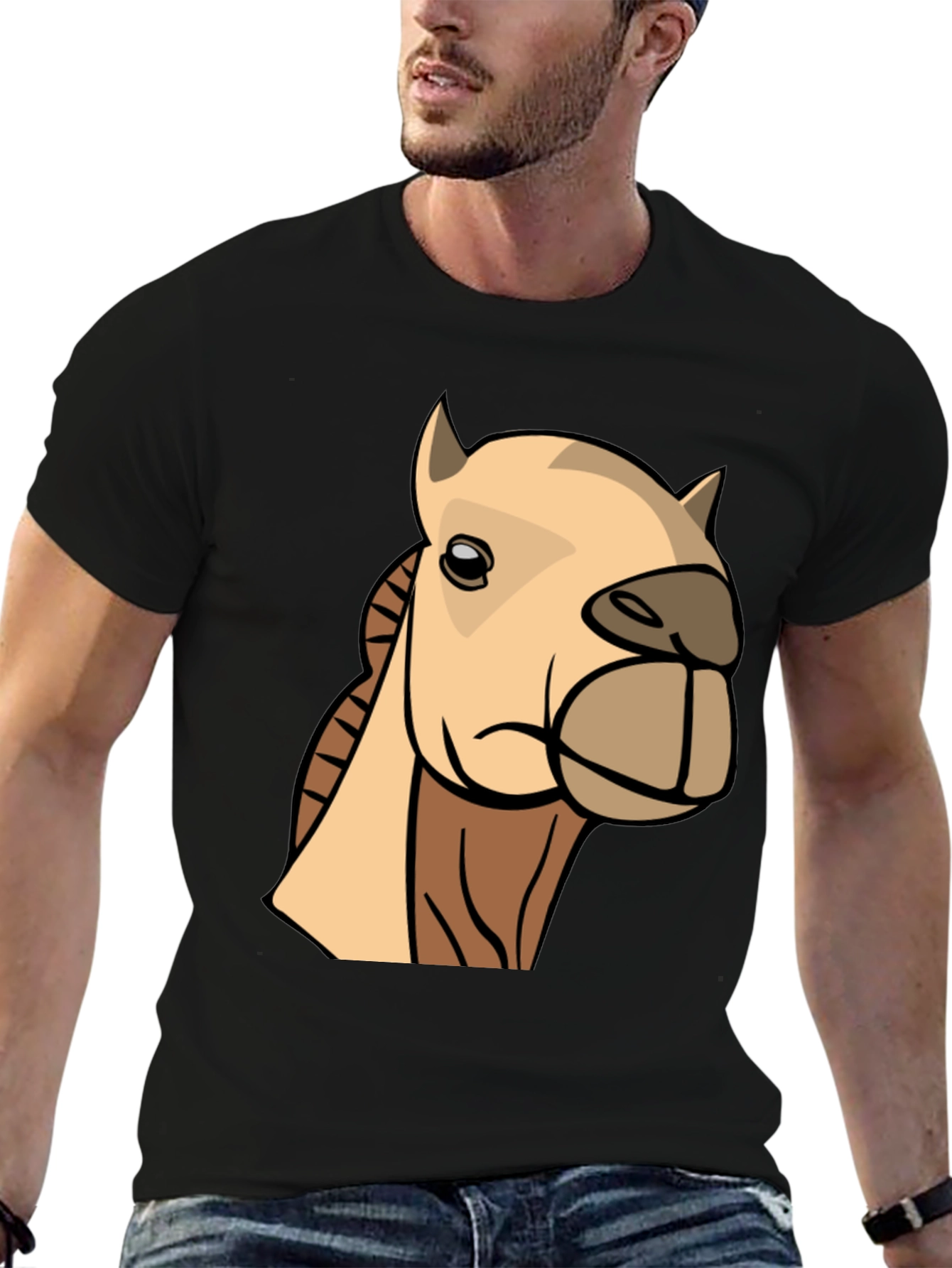 Camel Cartoon Graphic T-Shirt - Black Cotton Tee