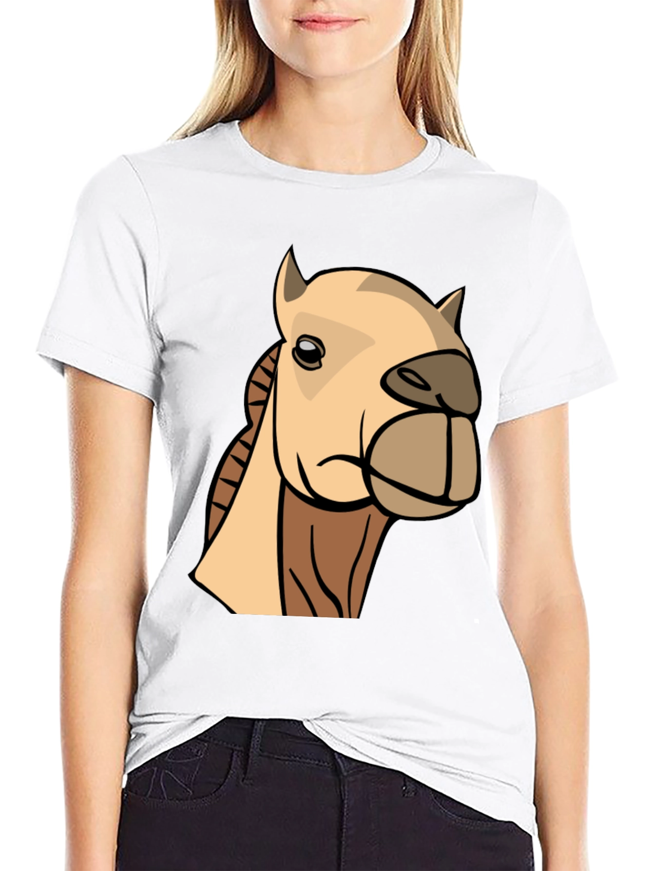 Camel Cartoon Graphic T-Shirt - Black Cotton Tee